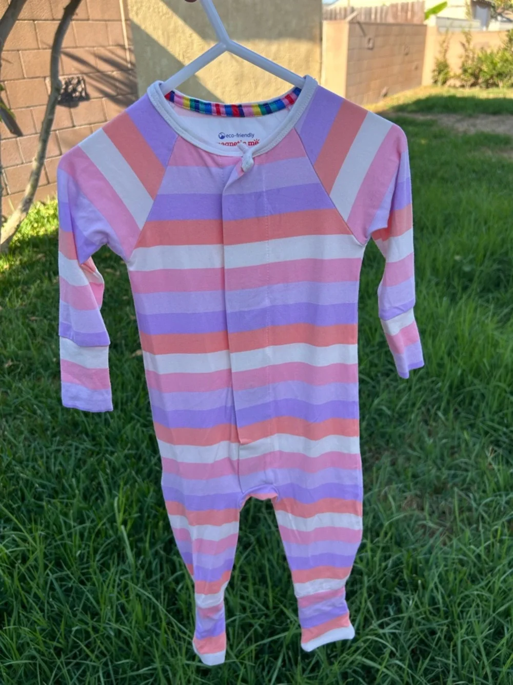 Magnetic Me Pink, Purple & Cream Striped Footie